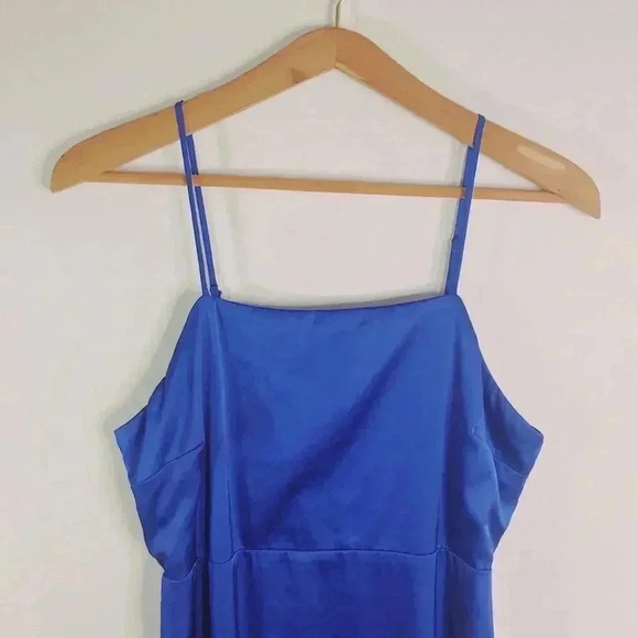 Aqua Electric Blue Satin Mini Dress Formal Cocktail Prom Women's Size M - Picture 2 of 10